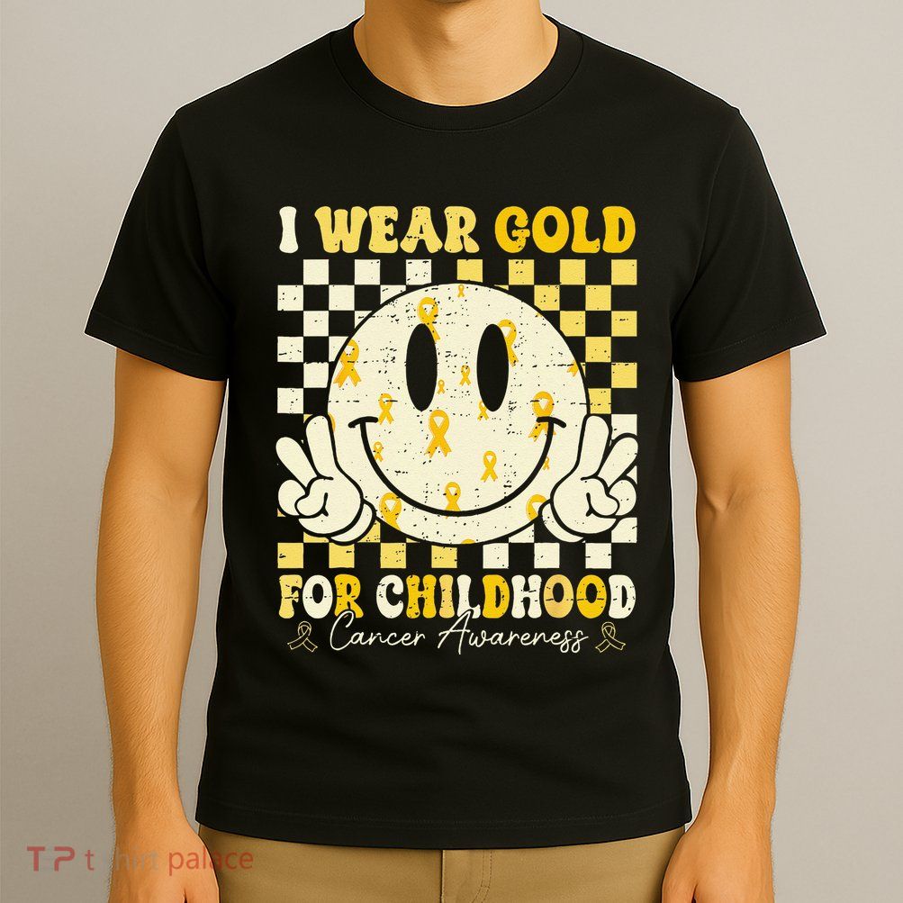Retro I Wear Gold For Childhood Cancer Awareness Gold Ribbon Gift T-Shirt