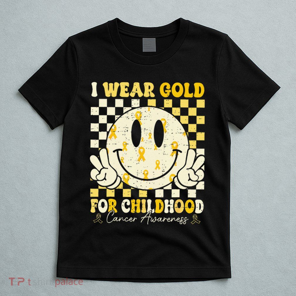 Retro I Wear Gold For Childhood Cancer Awareness Gold Ribbon Gift T-Shirt