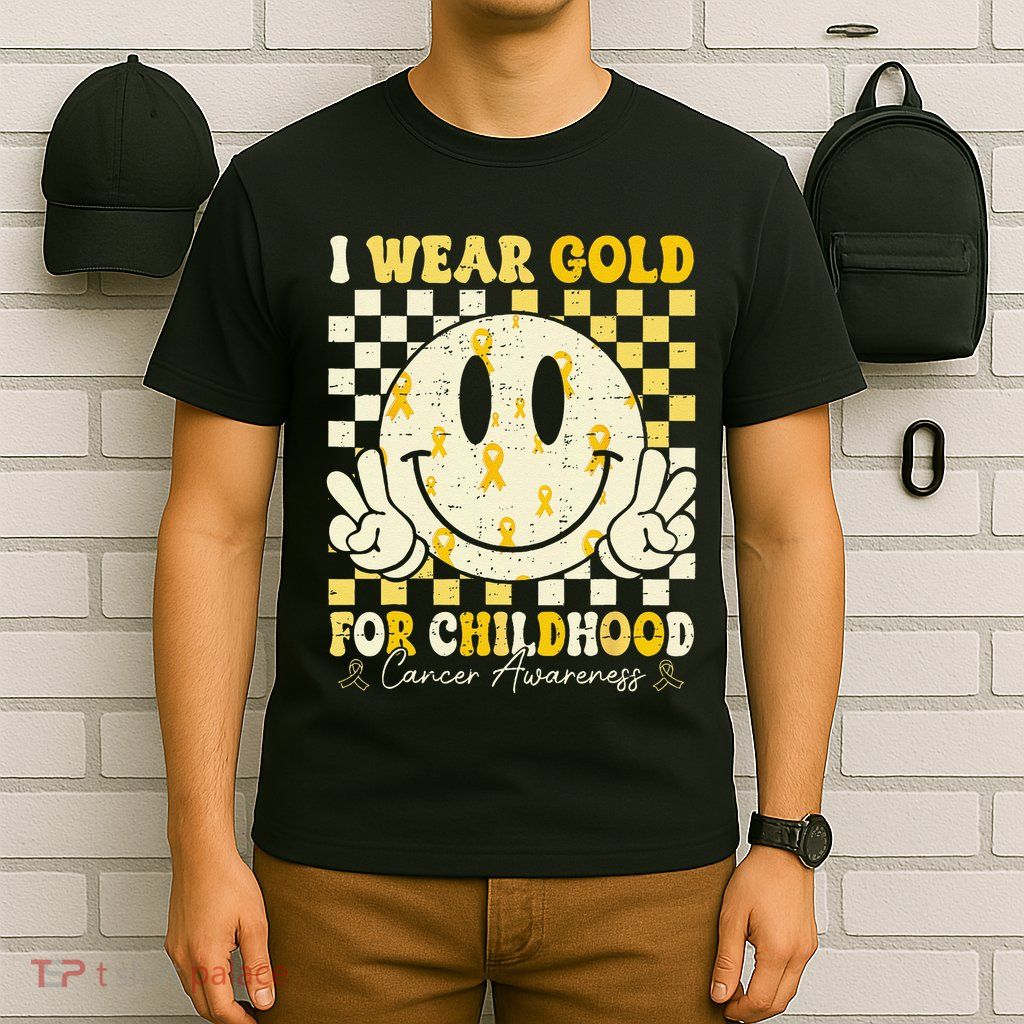 Retro I Wear Gold For Childhood Cancer Awareness Gold Ribbon Gift T-Shirt