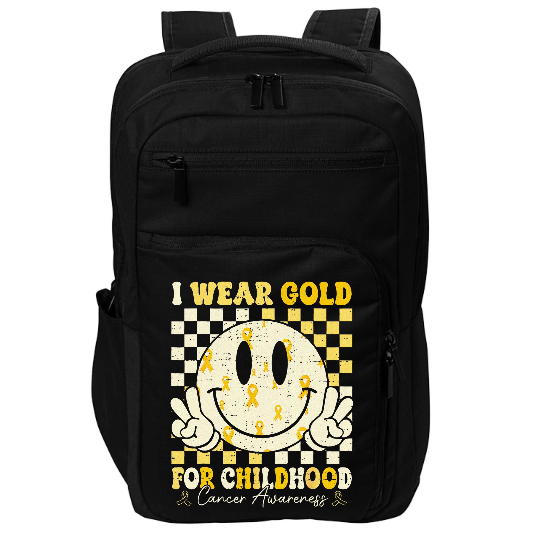 Retro I Wear Gold For Childhood Cancer Awareness Gold Ribbon Gift Impact Tech Backpack