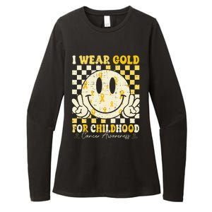 Retro I Wear Gold For Childhood Cancer Awareness Gold Ribbon Gift Womens CVC Long Sleeve Shirt