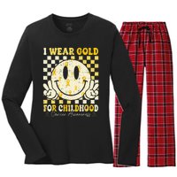 Retro I Wear Gold For Childhood Cancer Awareness Gold Ribbon Gift Women's Long Sleeve Flannel Pajama Set 