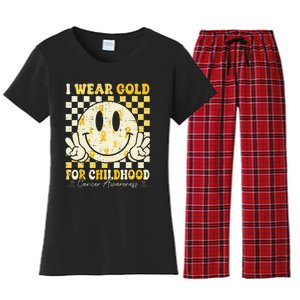 Retro I Wear Gold For Childhood Cancer Awareness Gold Ribbon Gift Women's Flannel Pajama Set