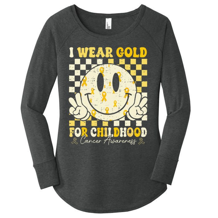 Retro I Wear Gold For Childhood Cancer Awareness Gold Ribbon Gift Women's Perfect Tri Tunic Long Sleeve Shirt