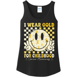 Retro I Wear Gold For Childhood Cancer Awareness Gold Ribbon Gift Ladies Essential Tank