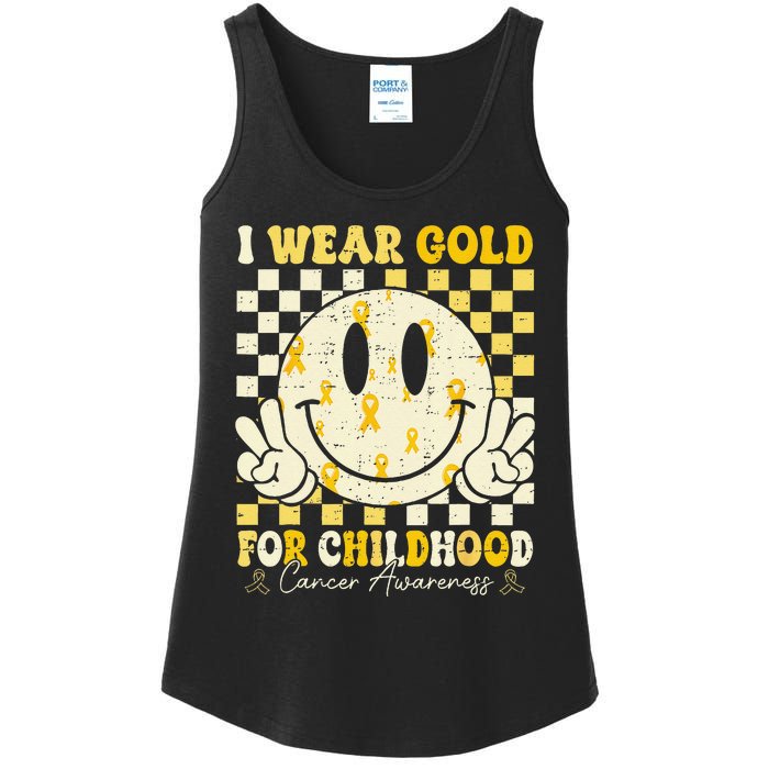 Retro I Wear Gold For Childhood Cancer Awareness Gold Ribbon Gift Ladies Essential Tank