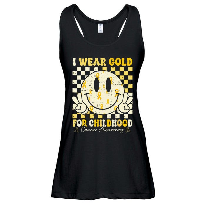 Retro I Wear Gold For Childhood Cancer Awareness Gold Ribbon Gift Ladies Essential Flowy Tank