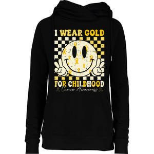 Retro I Wear Gold For Childhood Cancer Awareness Gold Ribbon Gift Womens Funnel Neck Pullover Hood