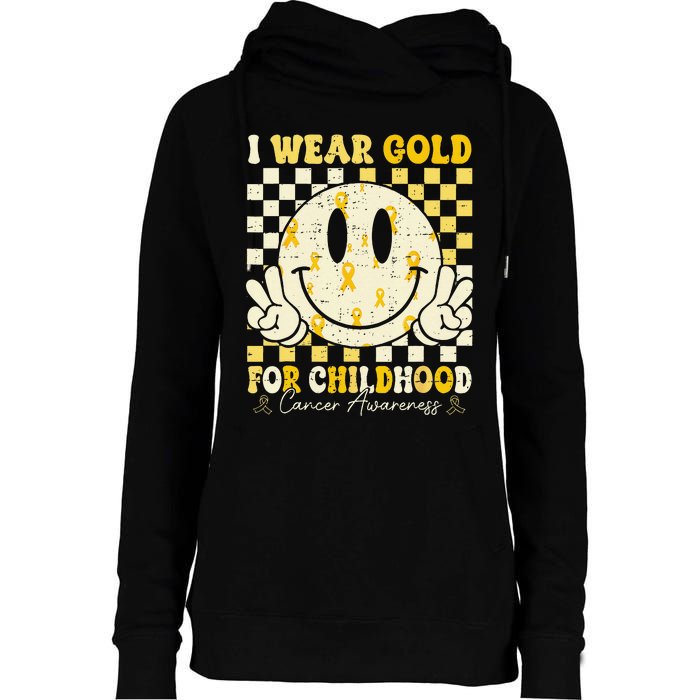 Retro I Wear Gold For Childhood Cancer Awareness Gold Ribbon Gift Womens Funnel Neck Pullover Hood