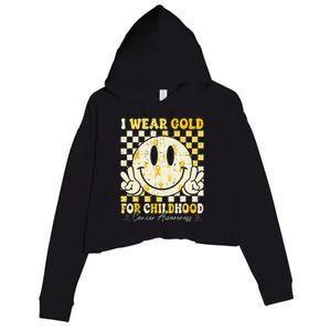 Retro I Wear Gold For Childhood Cancer Awareness Gold Ribbon Gift Crop Fleece Hoodie