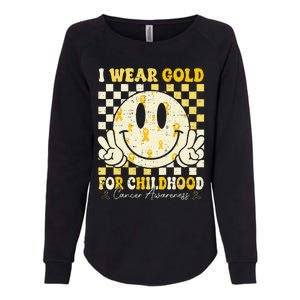 Retro I Wear Gold For Childhood Cancer Awareness Gold Ribbon Gift Womens California Wash Sweatshirt