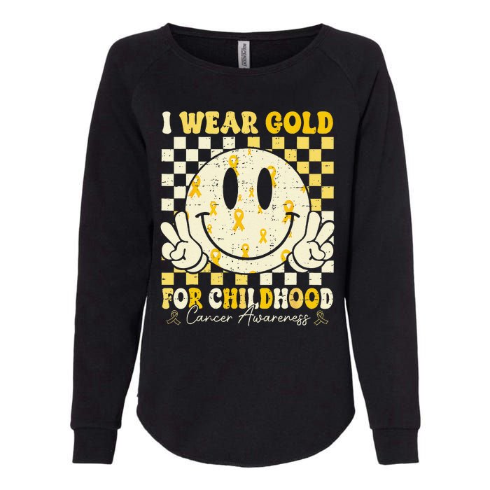 Retro I Wear Gold For Childhood Cancer Awareness Gold Ribbon Gift Womens California Wash Sweatshirt