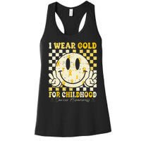 Retro I Wear Gold For Childhood Cancer Awareness Gold Ribbon Gift Women's Racerback Tank