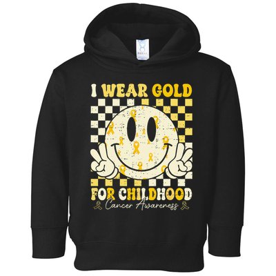 Retro I Wear Gold For Childhood Cancer Awareness Gold Ribbon Gift Toddler Hoodie