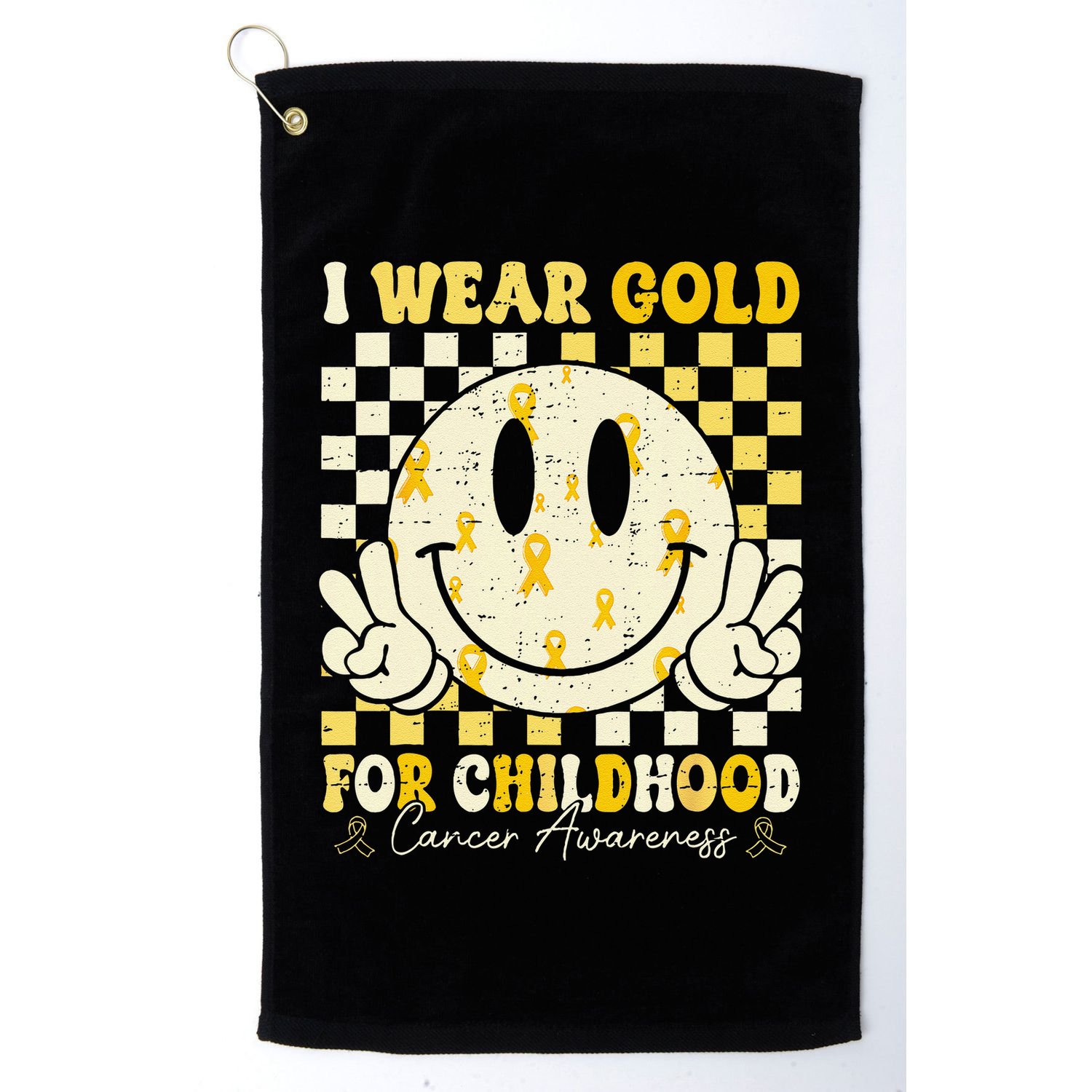 Retro I Wear Gold For Childhood Cancer Awareness Gold Ribbon Gift Golf Towel