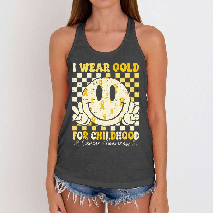 Retro I Wear Gold For Childhood Cancer Awareness Gold Ribbon Gift Women's Knotted Racerback Tank