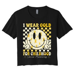 Retro I Wear Gold For Childhood Cancer Awareness Gold Ribbon Gift Women's Crop Top Tee