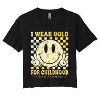 Retro I Wear Gold For Childhood Cancer Awareness Gold Ribbon Gift Women's Crop Top Tee