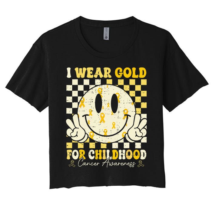 Retro I Wear Gold For Childhood Cancer Awareness Gold Ribbon Gift Women's Crop Top Tee