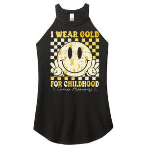 Retro I Wear Gold For Childhood Cancer Awareness Gold Ribbon Gift Women's Perfect Tri Rocker Tank