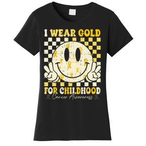 Retro I Wear Gold For Childhood Cancer Awareness Gold Ribbon Gift Women's T-Shirt