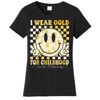 Retro I Wear Gold For Childhood Cancer Awareness Gold Ribbon Gift Women's T-Shirt