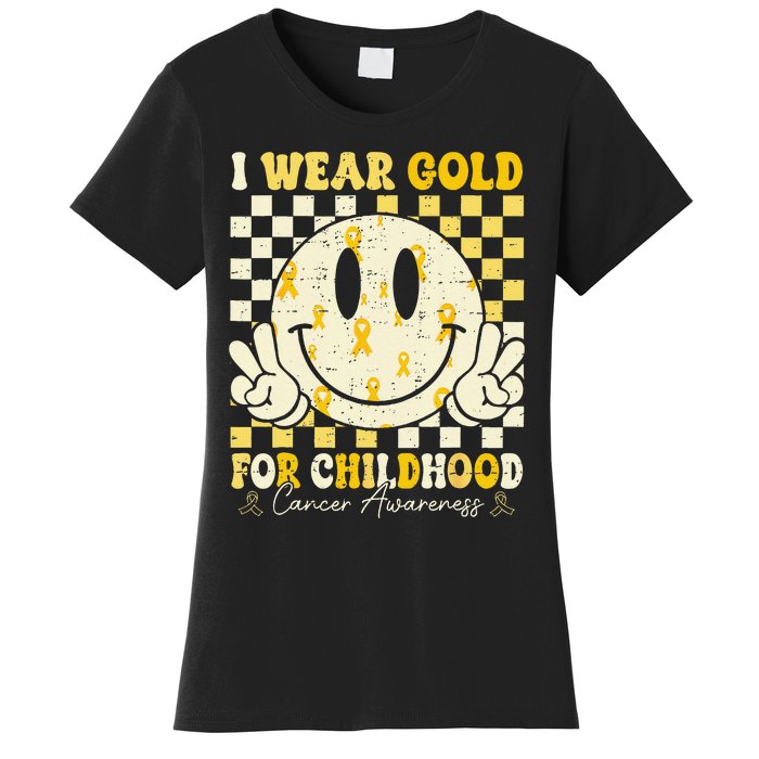 Retro I Wear Gold For Childhood Cancer Awareness Gold Ribbon Gift Women's T-Shirt