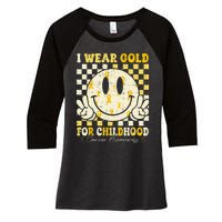 Retro I Wear Gold For Childhood Cancer Awareness Gold Ribbon Gift Women's Tri-Blend 3/4-Sleeve Raglan Shirt