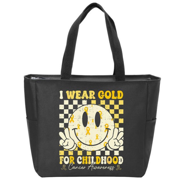 Retro I Wear Gold For Childhood Cancer Awareness Gold Ribbon Gift Zip Tote Bag