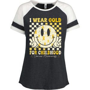 Retro I Wear Gold For Childhood Cancer Awareness Gold Ribbon Gift Enza Ladies Jersey Colorblock Tee