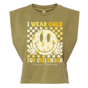 Retro I Wear Gold For Childhood Cancer Awareness Gold Ribbon Gift Garment-Dyed Women's Muscle Tee