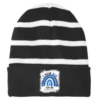 Rainbow I Wear Blue Ribbon For Me T1D Diabetes Awareness Striped Beanie with Solid Band