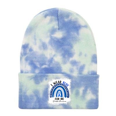 Rainbow I Wear Blue Ribbon For Me T1D Diabetes Awareness Tie Dye 12in Knit Beanie