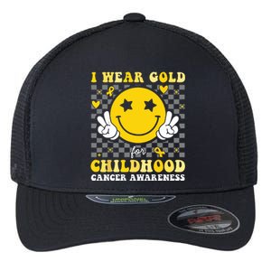 Retro I Wear Gold For Childhood Cancer Awareness Flexfit Unipanel Trucker Cap