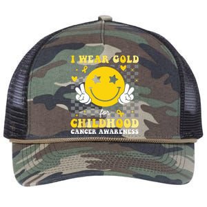 Retro I Wear Gold For Childhood Cancer Awareness Retro Rope Trucker Hat Cap