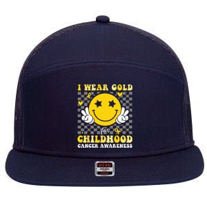 Retro I Wear Gold For Childhood Cancer Awareness 7 Panel Mesh Trucker Snapback Hat