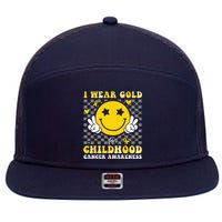 Retro I Wear Gold For Childhood Cancer Awareness 7 Panel Mesh Trucker Snapback Hat