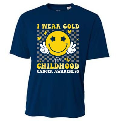 Retro I Wear Gold For Childhood Cancer Awareness Cooling Performance Crew T-Shirt