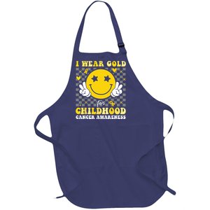 Retro I Wear Gold For Childhood Cancer Awareness Full-Length Apron With Pockets