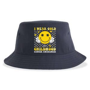 Retro I Wear Gold For Childhood Cancer Awareness Sustainable Bucket Hat