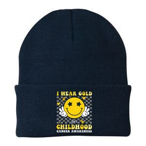 Retro I Wear Gold For Childhood Cancer Awareness Knit Cap Winter Beanie