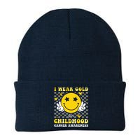 Retro I Wear Gold For Childhood Cancer Awareness Knit Cap Winter Beanie