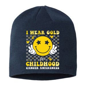 Retro I Wear Gold For Childhood Cancer Awareness Sustainable Beanie