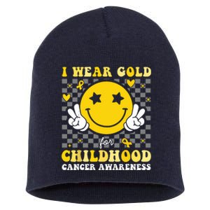 Retro I Wear Gold For Childhood Cancer Awareness Short Acrylic Beanie