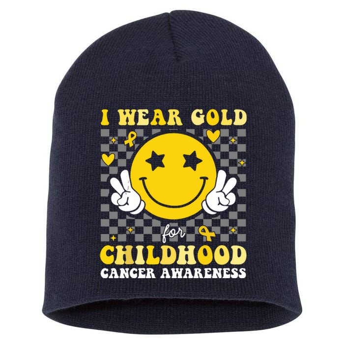 Retro I Wear Gold For Childhood Cancer Awareness Short Acrylic Beanie