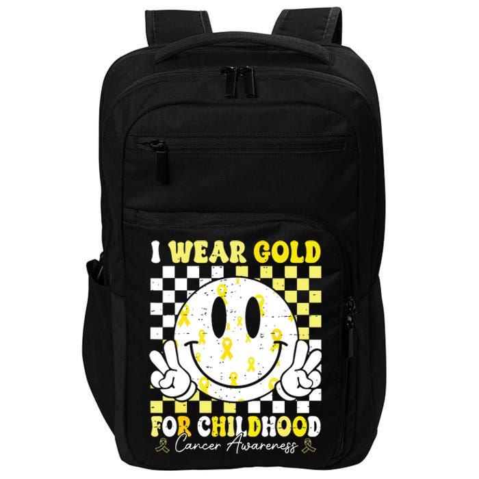 Retro I Wear Gold For Childhood Cancer Awareness Gold Ribbon Impact Tech Backpack