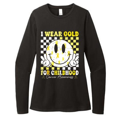 Retro I Wear Gold For Childhood Cancer Awareness Gold Ribbon Womens CVC Long Sleeve Shirt