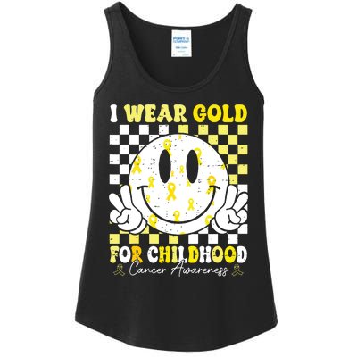 Retro I Wear Gold For Childhood Cancer Awareness Gold Ribbon Ladies Essential Tank