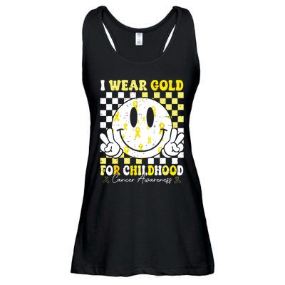 Retro I Wear Gold For Childhood Cancer Awareness Gold Ribbon Ladies Essential Flowy Tank