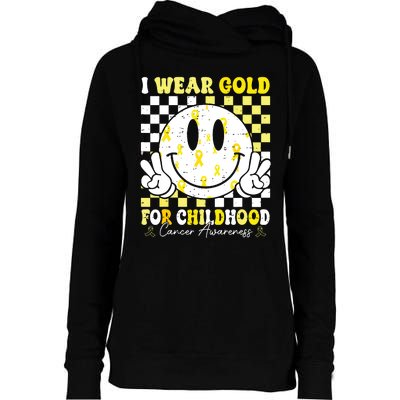 Retro I Wear Gold For Childhood Cancer Awareness Gold Ribbon Womens Funnel Neck Pullover Hood